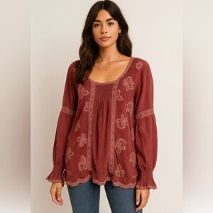 JOHNNY WAS Embroidered Blouse Rust Color. Excellent Condition